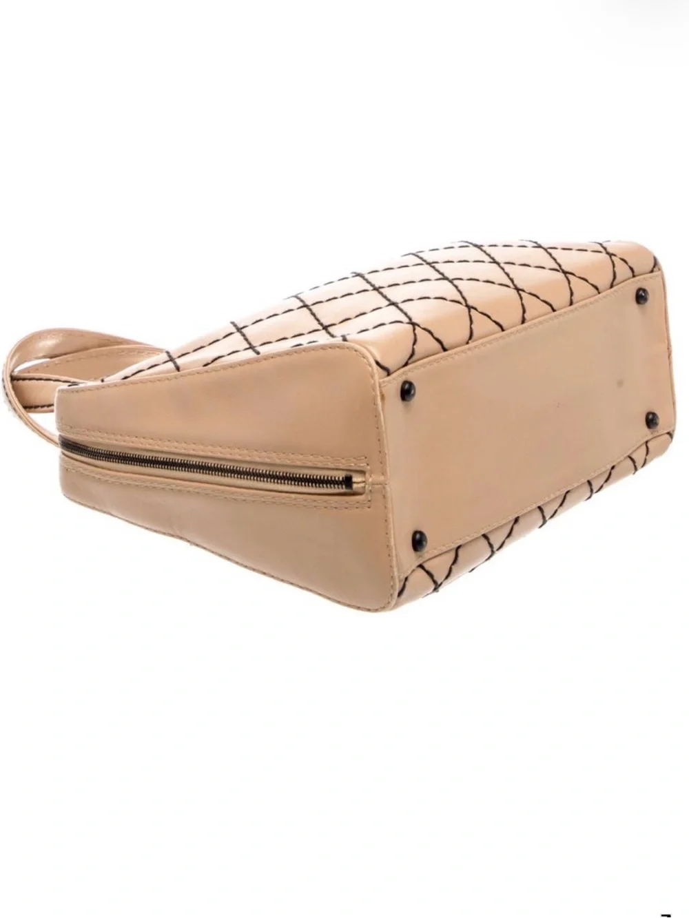 CHANEL Surpique Tan Leather Top-Handle Bag